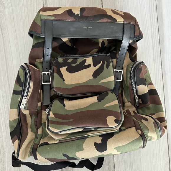 Saint Laurent Utilitarian Camo Print Backpack Green Multi - Picture 2 of 11